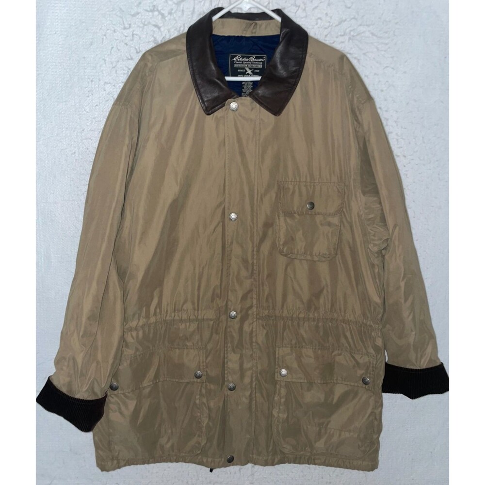 VINTAGE Eddie Bauer BARN JACKET Mens XL TALL Leather Collar Corduroy cuff Winter